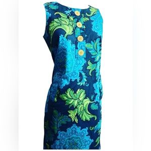 Taylor Cotton Blend Green Teal Gold‎ 70s Vibe Retro Size 6